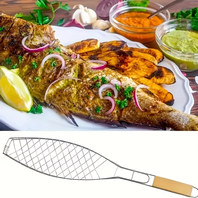 1pc Pinza de Madera para Barbacoa - Pinza Resistente para Pescado y Carne para Cocina y Restaurante
