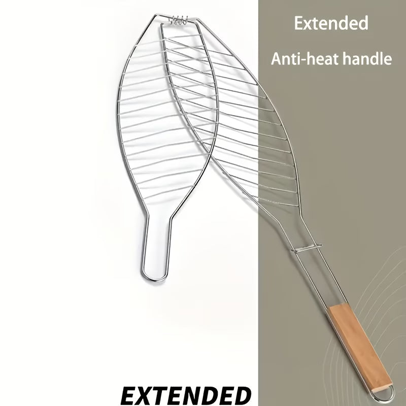 1pc Pinza de Madera para Barbacoa - Pinza Resistente para Pescado y Carne para Cocina y Restaurante