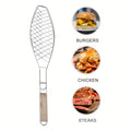 1pc Pinza de Madera para Barbacoa - Pinza Resistente para Pescado y Carne para Cocina y Restaurante