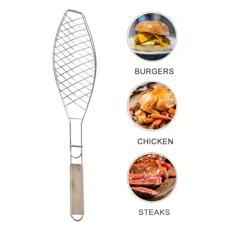 1pc Pinza de Madera para Barbacoa - Pinza Resistente para Pescado y Carne para Cocina y Restaurante