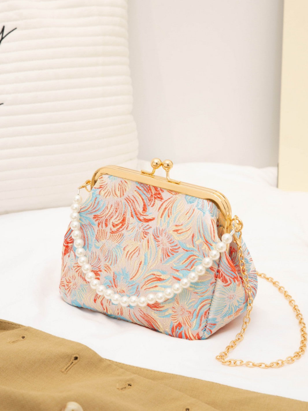 Handbag New Song Jin Bag Retro Flower Cheongsam Banquet Bag Women's Chinese Style Cross Shoulder Small Bag Chain Evening Bag