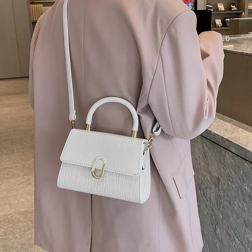 2025 new handbag with female crocodile pattern, niche and versatile handbag, crossbody bag, high-end texture, Kelly bag, small square bag