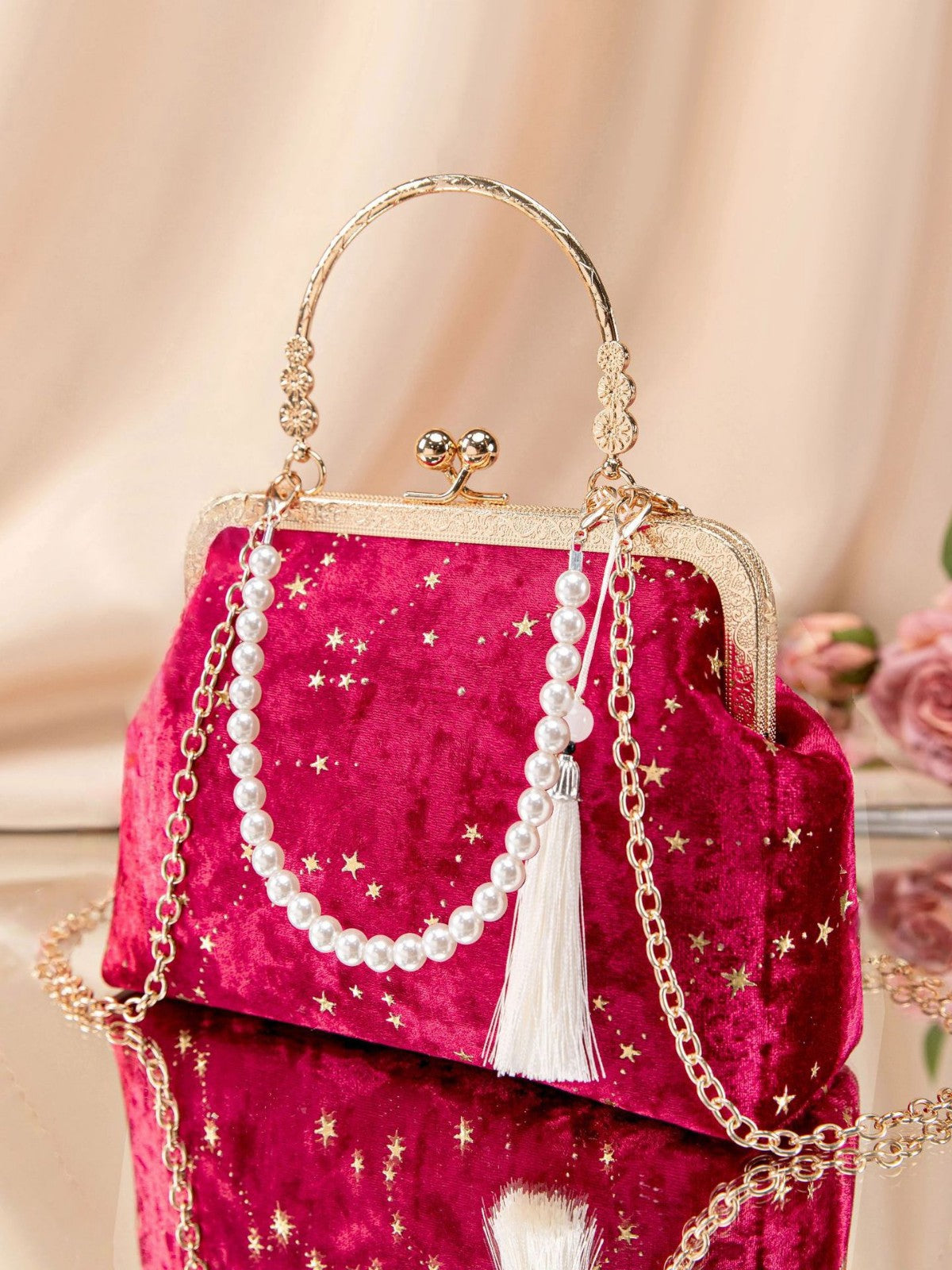 Bag for women, Chinese style banquet bag, starry texture mouth gold bag, versatile crossbody bag, women's single shoulder chain bag