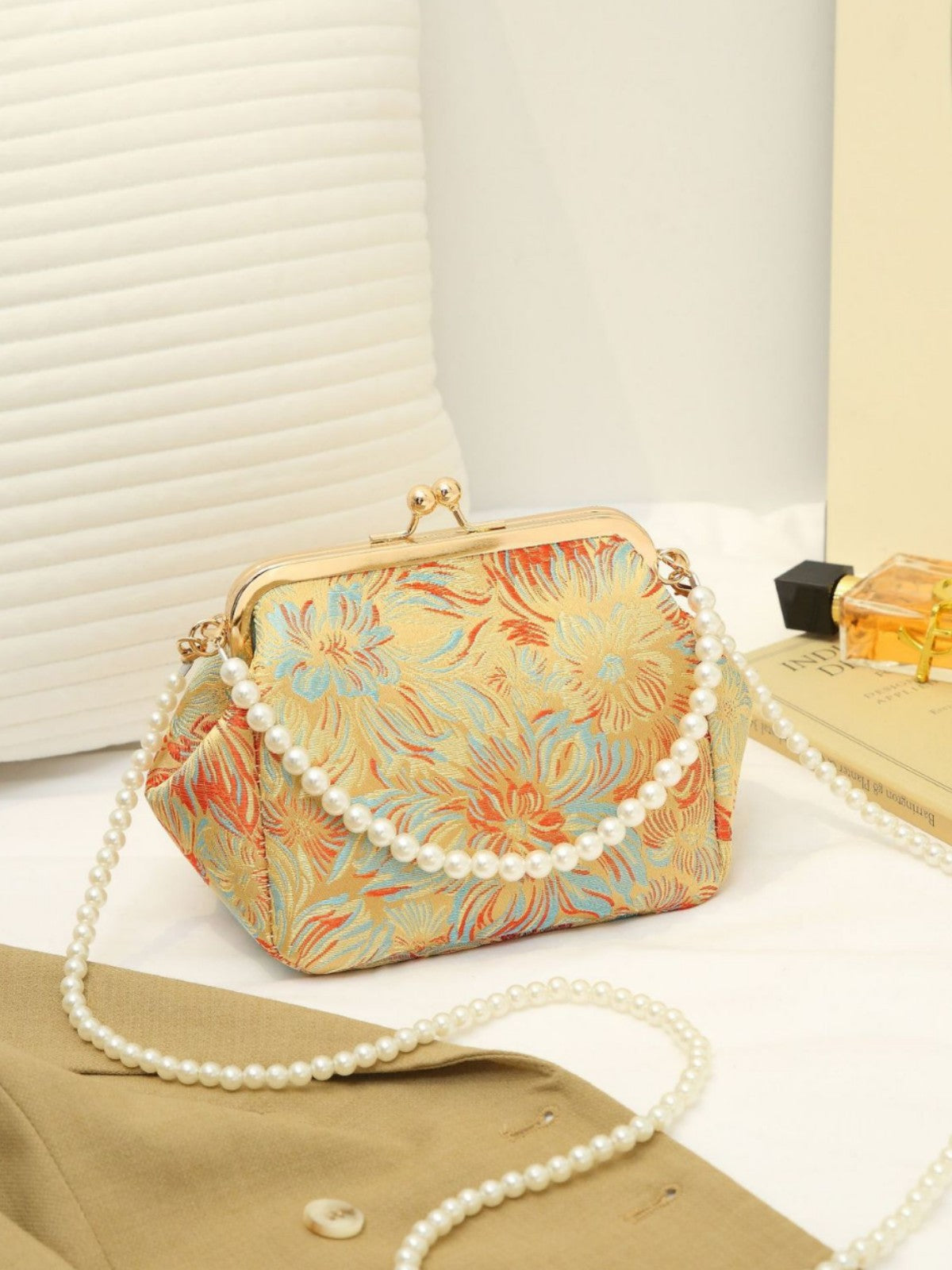 Handbag New Song Jin Bag Retro Flower Cheongsam Banquet Bag Women's Chinese Style Cross Shoulder Small Bag Chain Evening Bag