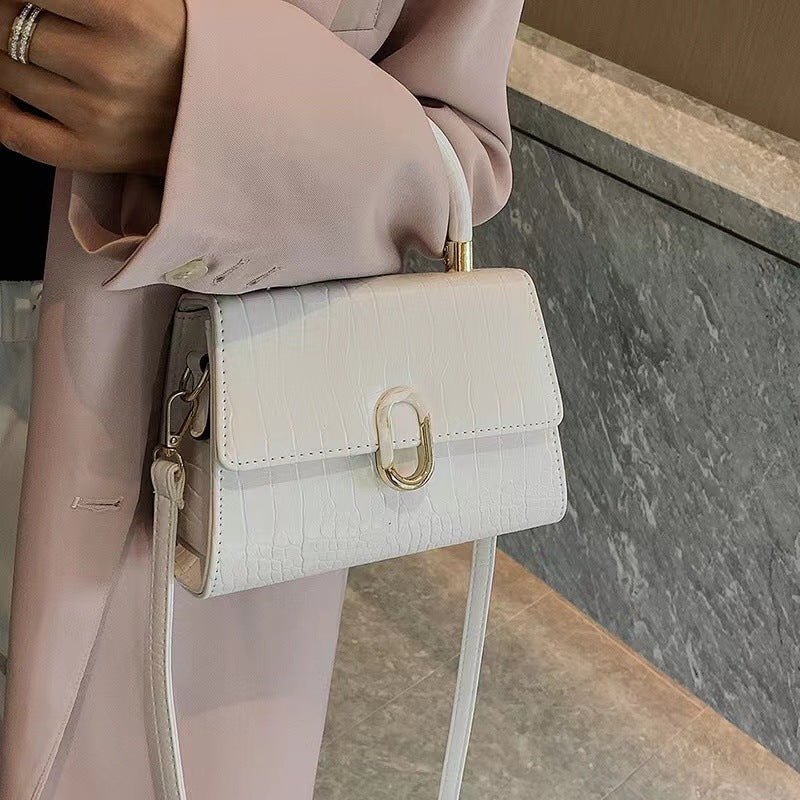 2025 new handbag with female crocodile pattern, niche and versatile handbag, crossbody bag, high-end texture, Kelly bag, small square bag