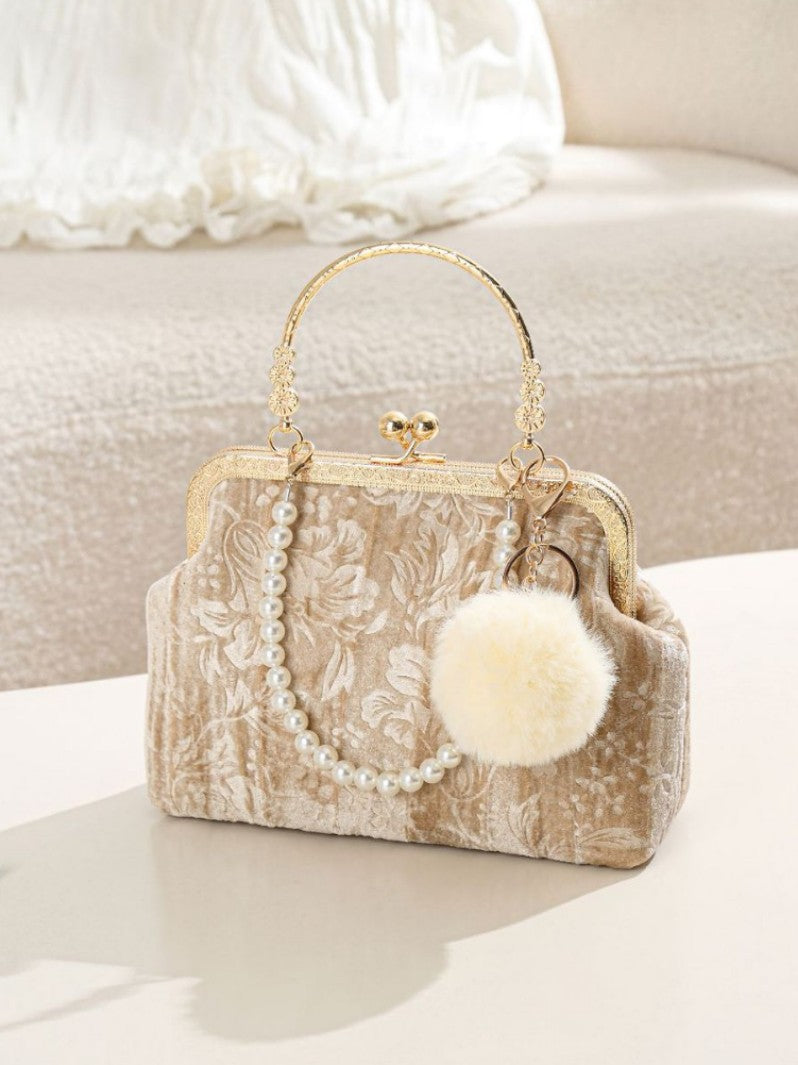Autumn and Winter New Women's Bag Plush Crossbody Bag New Chinese Style Embossed Handbag Versatile Handbag Mouth Gold Bag