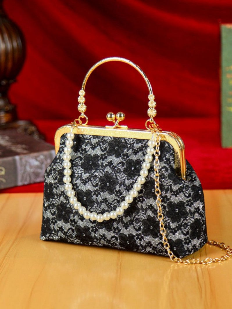 Women's bag 2025 new high-end banquet bag fashionable lace pearl niche qipao bag versatile chain mouth gold bag