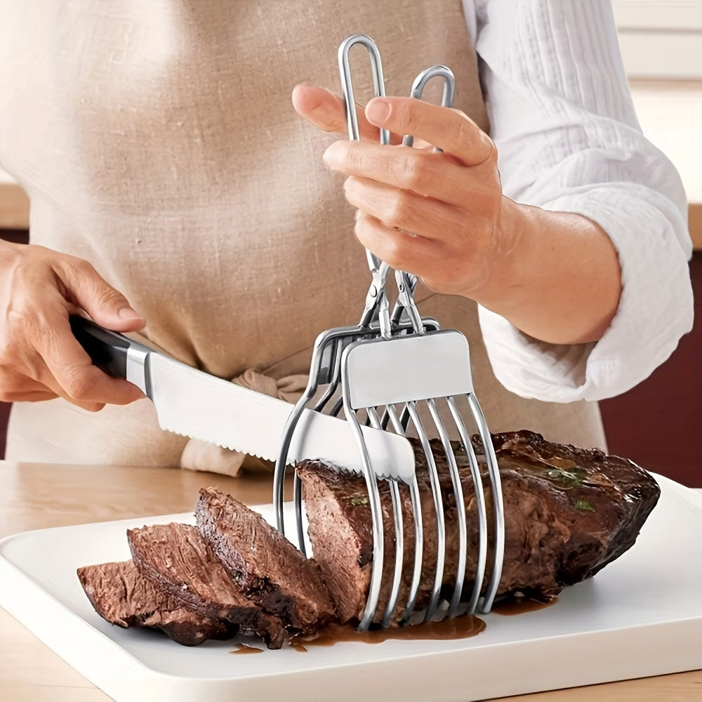 1 pinza para carne de acero inoxidable – Pinzas para barbacoa multiusos de alta resistencia para asar a la parrilla, rebanar y manipular carne, jamón