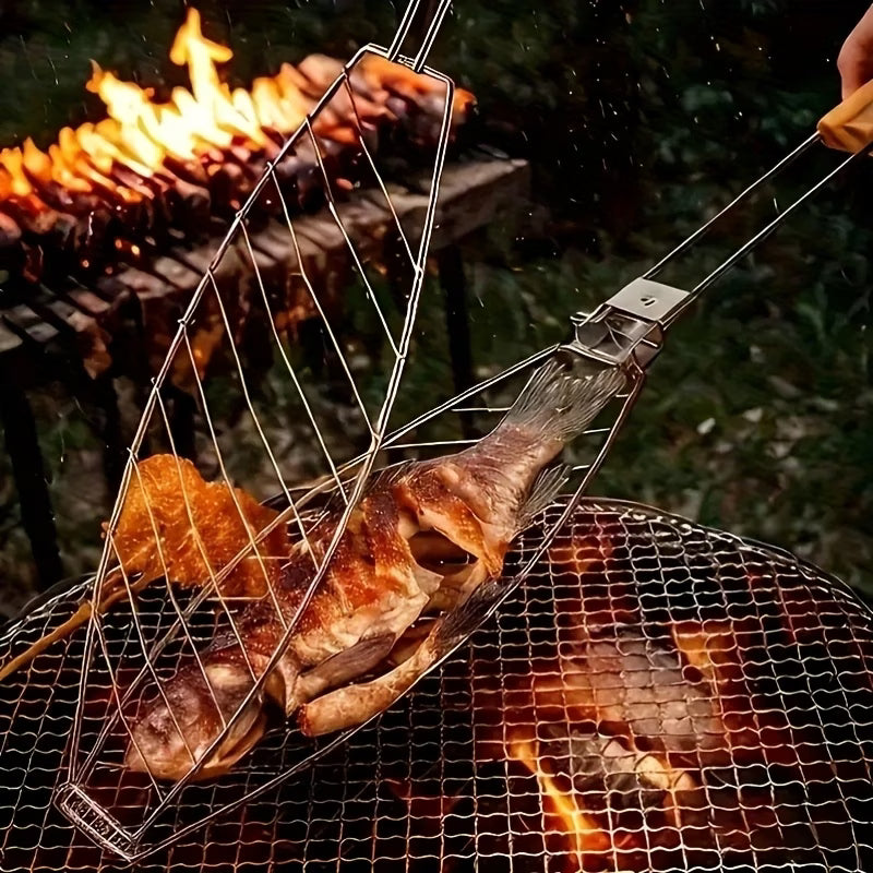 1pc Pinza de Madera para Barbacoa - Pinza Resistente para Pescado y Carne para Cocina y Restaurante