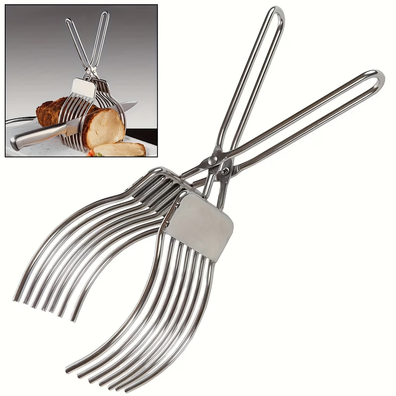 1 pinza para carne de acero inoxidable – Pinzas para barbacoa multiusos de alta resistencia para asar a la parrilla, rebanar y manipular carne, jamón